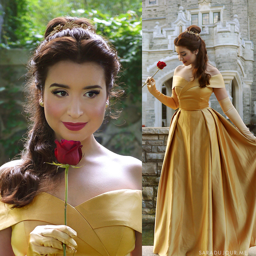 Belle Gold Dress Cosplay Makeup + Costume | Sara du Jour